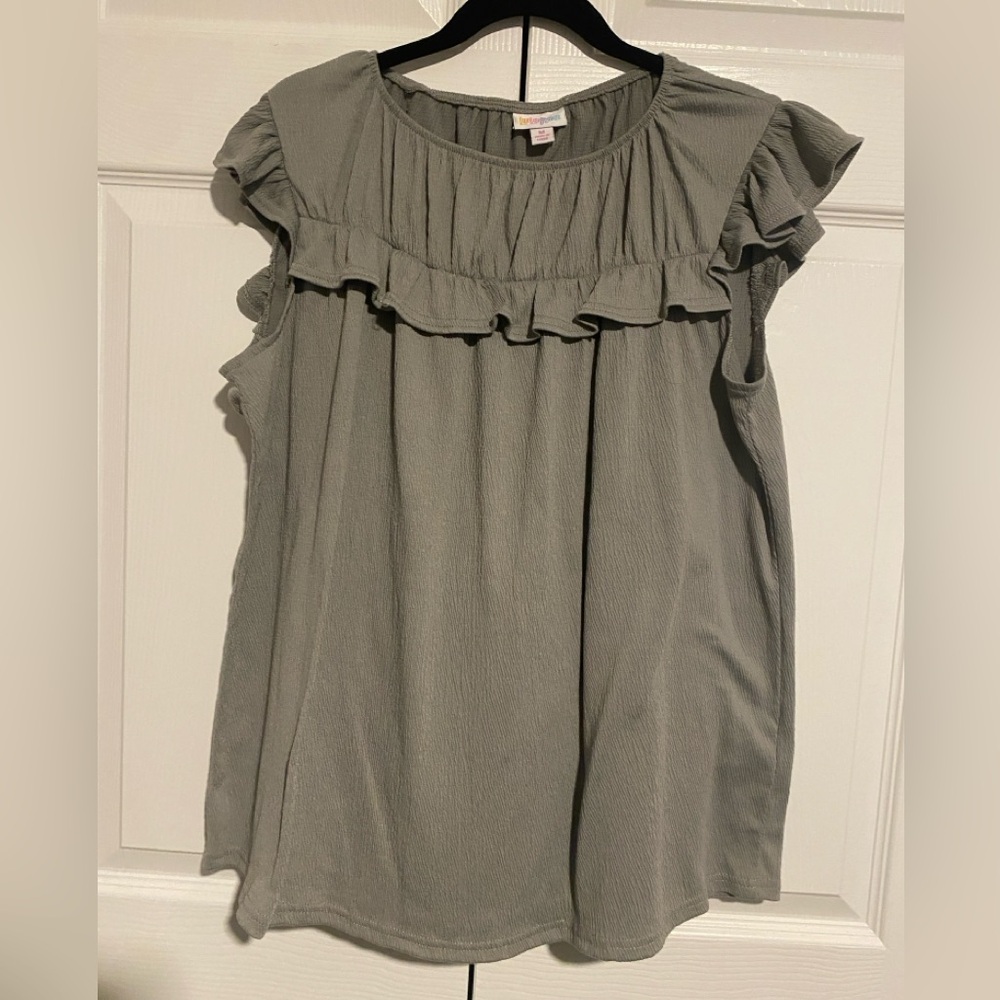 LuLaRoe Ruffled Blouse in Gray